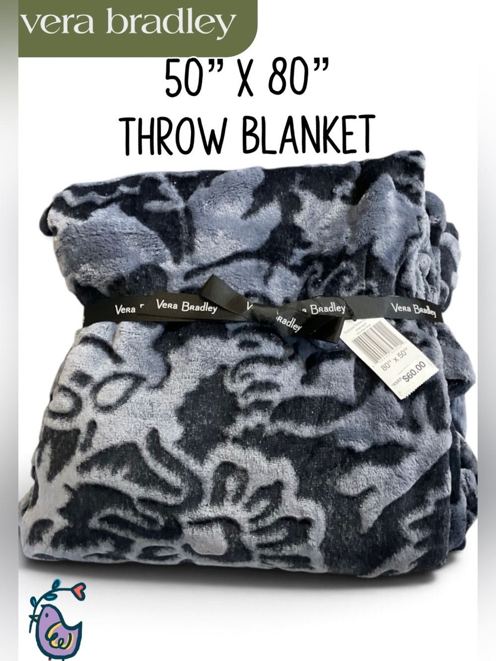 - 🌸 Vera Bradley NWT  50”x80 Textured Throw Blanket Java Navy Tonal